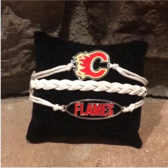 NHL Calgary Flames White Braided Bracelet - Picture 1 of 7